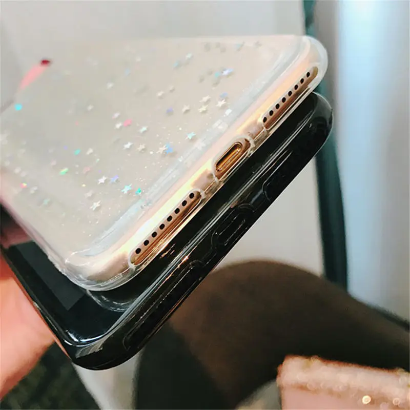 Милый чехол с блестками для Iphone 6 7 8 Plus глянцевый эпоксидный звездное сердце