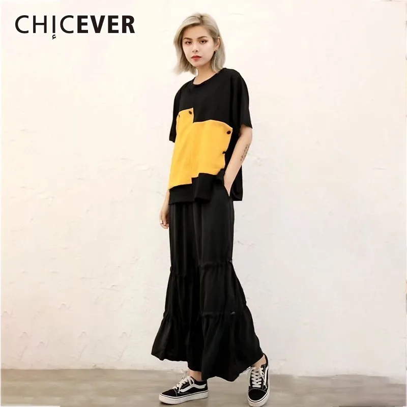 CHICEVER весенний Повседневный Женский комплект из двух предметов с круглым вырезом