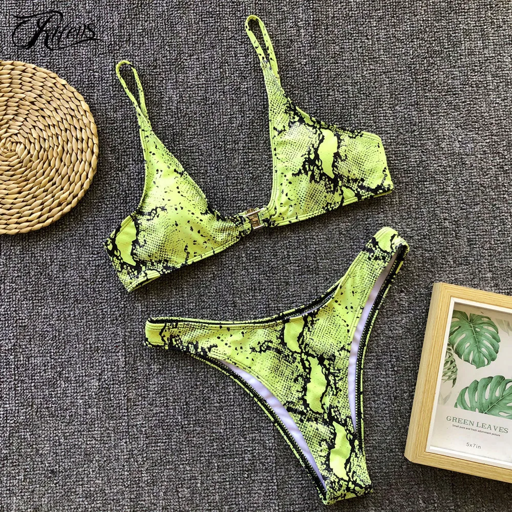 Urifens Summer Snake Print Neon Bikini 2019 Mujer Beach Swimwear Women Sexy Swimsuit Leopard Micro Push Up Biquini LCN58 | Женская