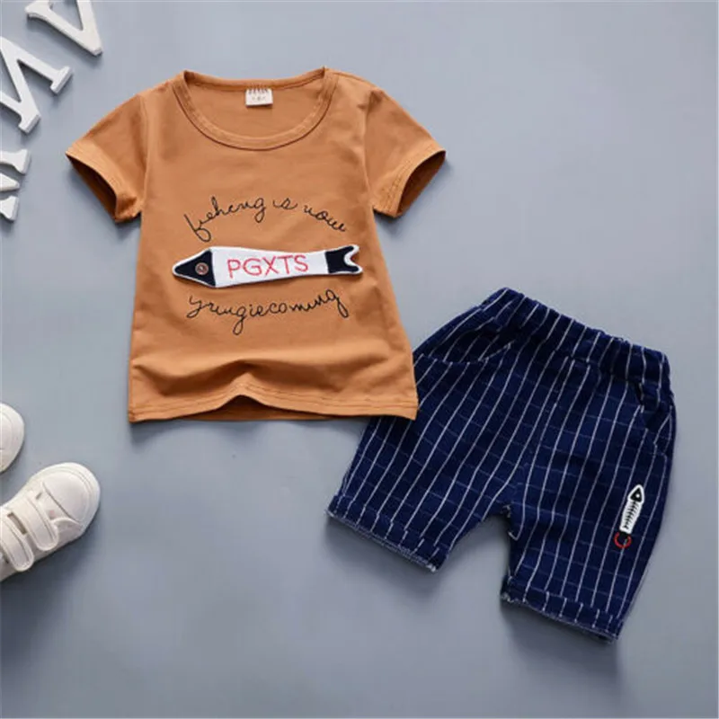 2019 New Baby Kids Clothes Set 2pc/Set Short Sleeves Tshirt White Yellow Red T-Shirt Tops Blue Pants Born Clothing |