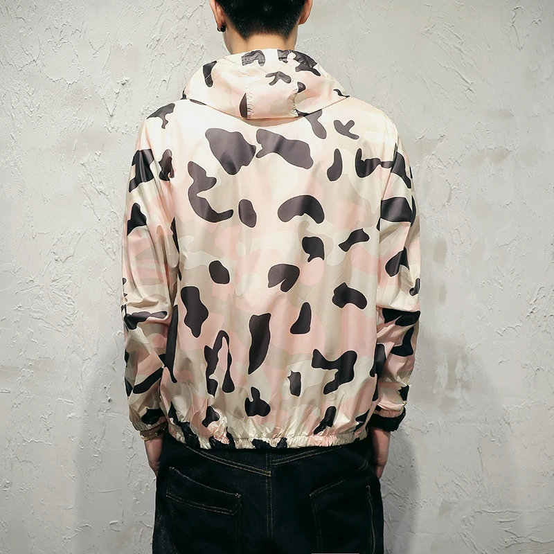 New Cartoon Plus Size 5XL Jackets Camouflage Print Fresh male Big Thin Jacket Men's Coat Doodle Hooded Sunscreen Moletom | Мужская