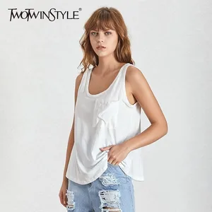 Женский топ с V-образным вырезом TWOTWINSTYLE, летний Повседневный жилет с карманами, большие размеры, 2020