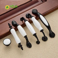 2 pcs black white door handles country style ceramic drawer pulls knob kitchen cabinet handles and knobs furniture handles