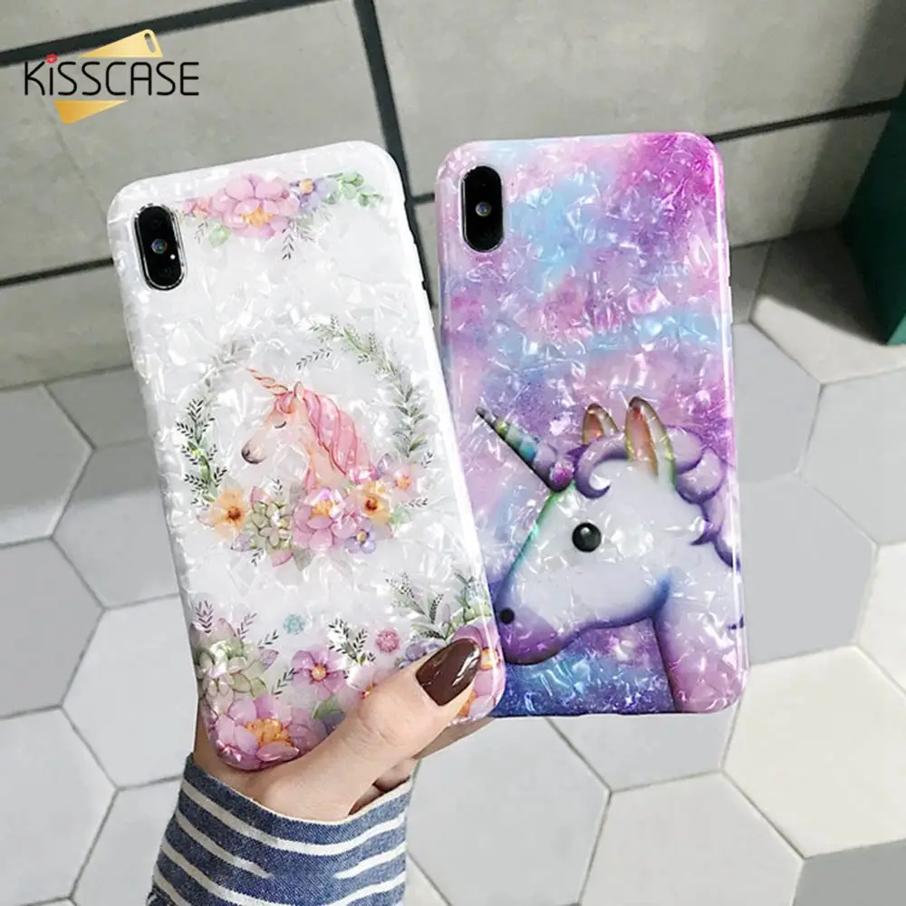 KISSCASE модные милые чехлы для телефонов с единорогом iPhone 7 X XS Max XR мягкая цветная