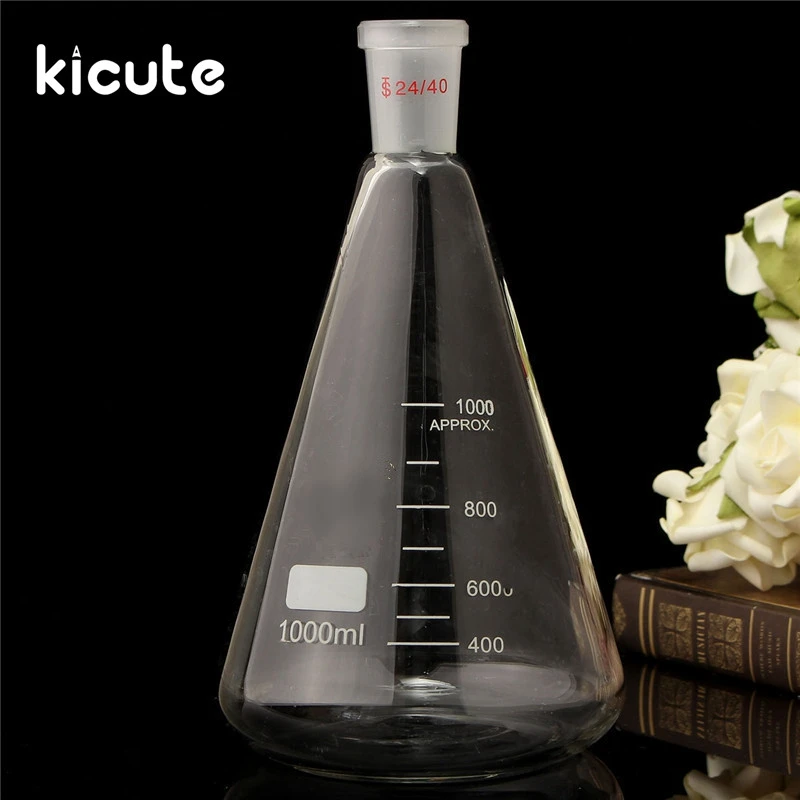 Высокое качество 24/40 1000 мл/1 Л Стеклянная Erlenmeyer фляжка коническая бутылка посуда