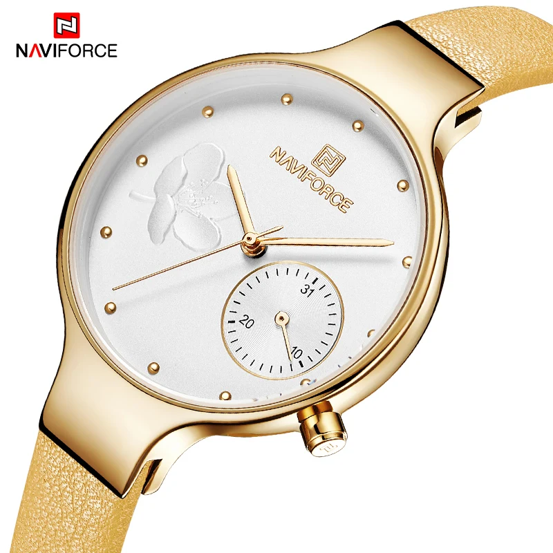 NAVIFORCE женские модные кварцевые часы кожаный высококачественный ремешок для часов повседневные