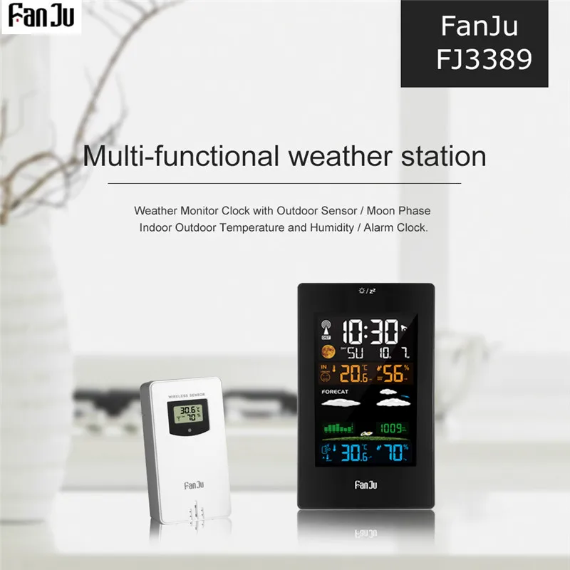 FanJu FJ3389 Будильник Метеостанция Цифровой термометр гигрометр беспроводной датчик