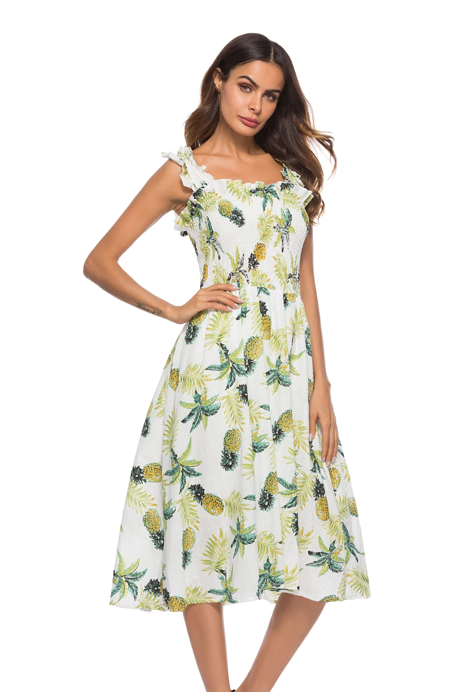 2019 летнее платье новое Ананас цветок широкий спагетти ремень vestidos de fiesta