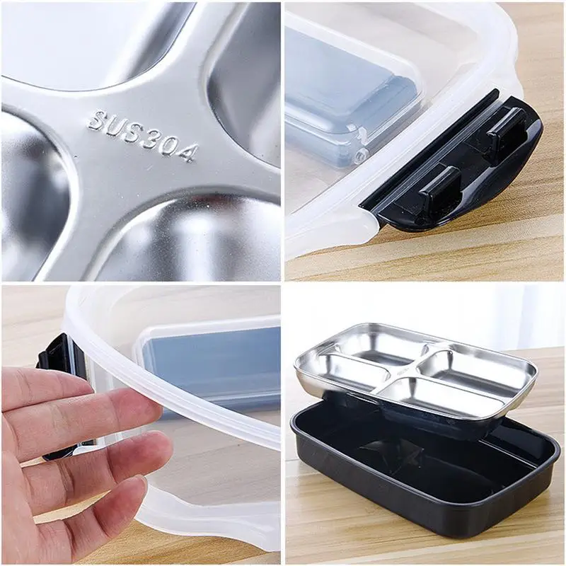 4-Grid Lunch Box Stainless Steel Food Storage Double Sealed Insulated Bowl Men Women Leak-Proof Bento Container | Дом и сад