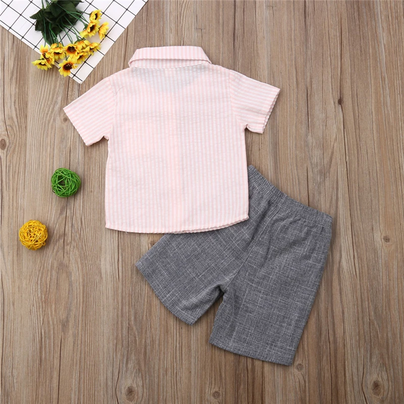 

2019 Summer 2PCS Kids Baby Boys Casual Striped Cotton T-Shirt Tops + Shorts Pants Outfits