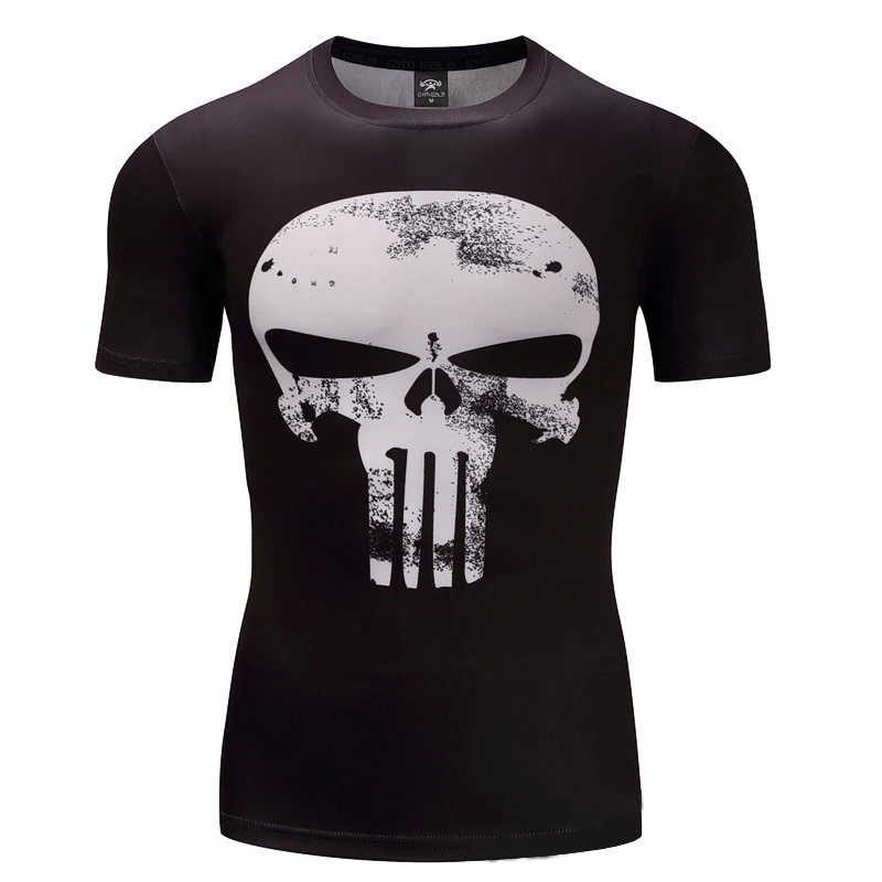 

Man's Gym Running Jogging T-Shirt Quick Dry Short Sleeve Fitness Compression Shirt 3D Skull Tops Male Sports T-shirt Rashgard