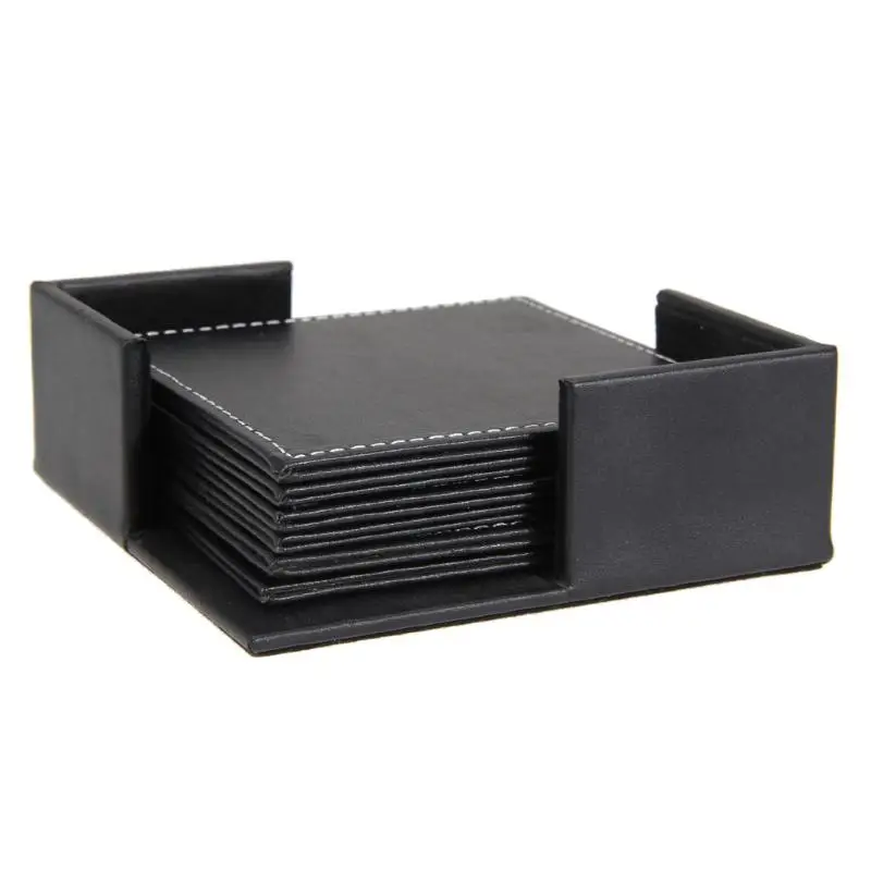 6 Pcs Double-deck Leather Cups Mats Pads Coasters Set Placemat of Cup with Coaster Holder Home Supplier Kitchen Tool Accessories | Дом и сад