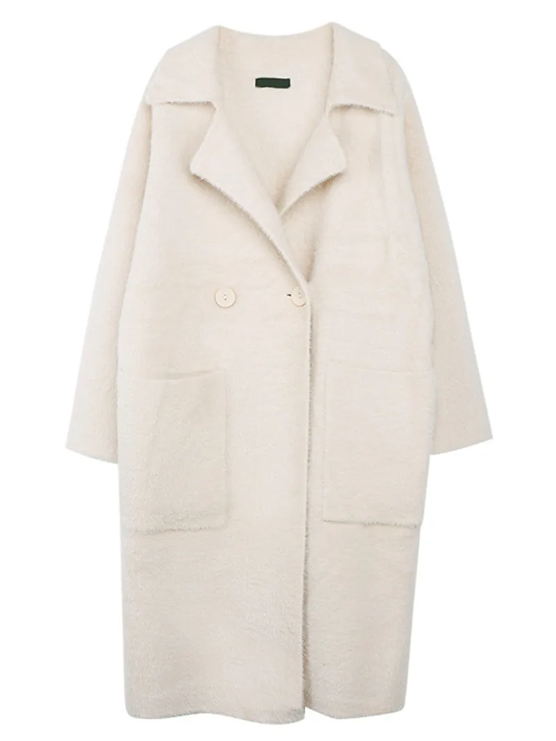 Autumn Winter Women Fashion Loose Casual Oversize Sweaters Beige Cashmere Long Cardigan Jacket Chic Wool Warm Knitted Coats |