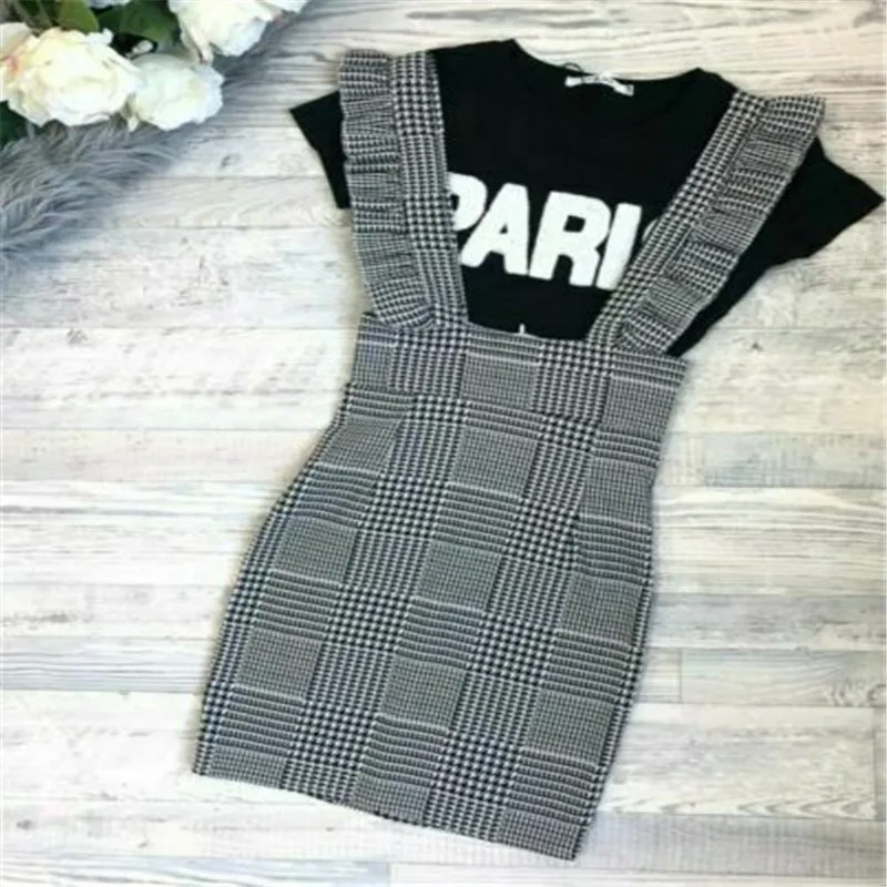 Женское мини платье до колен облегающее женское в клетку с оборками виде собак и