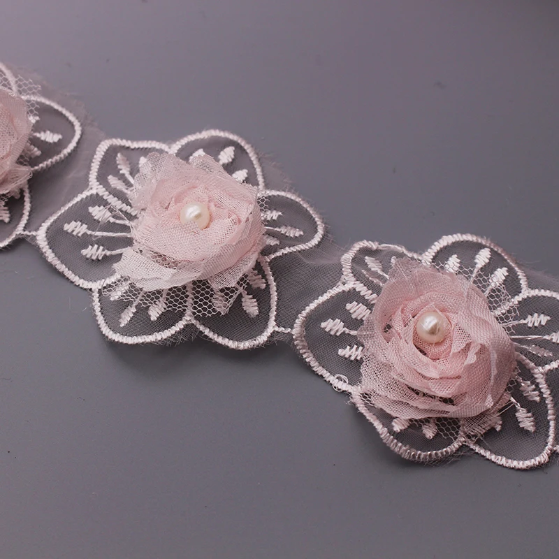 10 шт. жемчужно розовый цветок ручной работы вышитая кружевная оторочка
