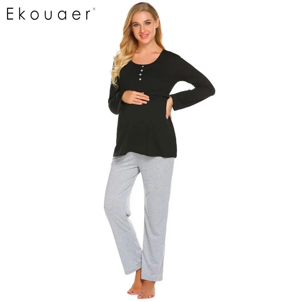 Пижама Ekouaer женская с длинным рукавом мягкая для кормления|Комплекты пижам| |