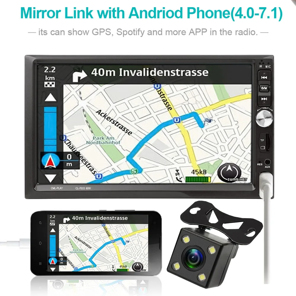 Bluetooth 1024*600 плеер с резервной камерой Новый 7 &quotАвтомагнитола Polar Lander сенсорный