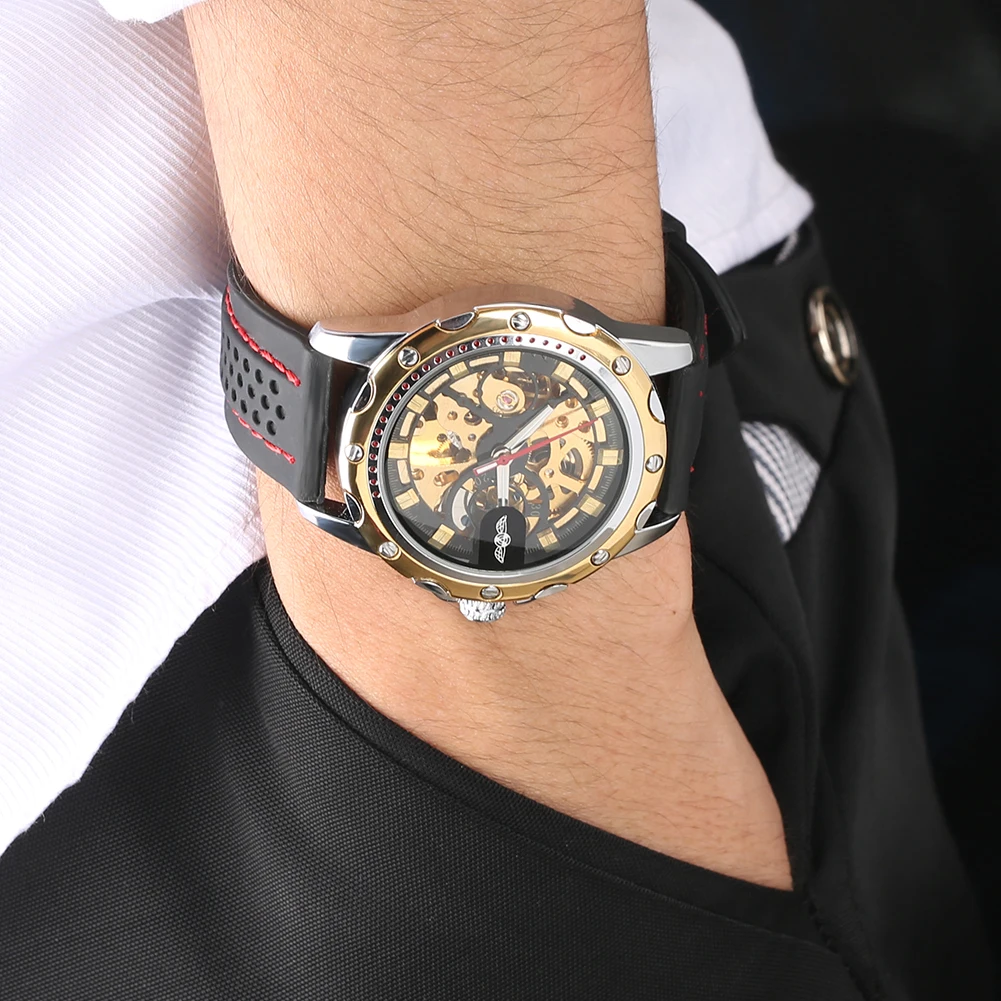 

Mechanical Watch Silicone Band Automatic-self-winding Watches Gold Dial Mechanical Watches Business Style Clock Male Gifts
