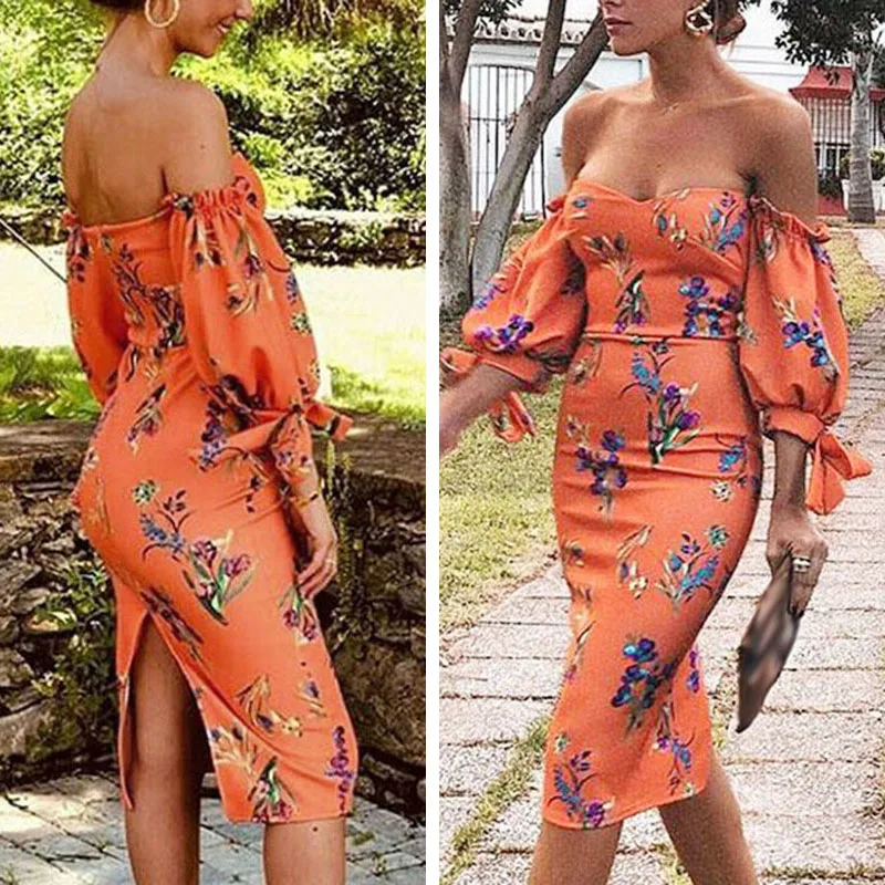 Летнее платье женское без бретелек с открытыми плечами пятью точками рукавом