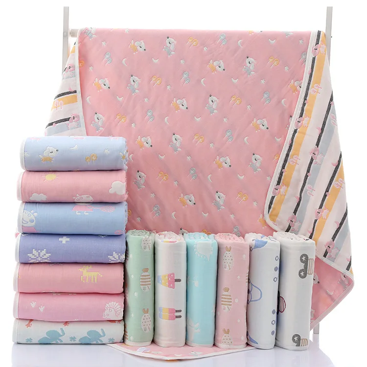 Isa kids Muslin Blanket 6Layers Etamine Newborn Baby Swaddling Infant Cartoon Cotton bath towel swaddle 110*110cm |