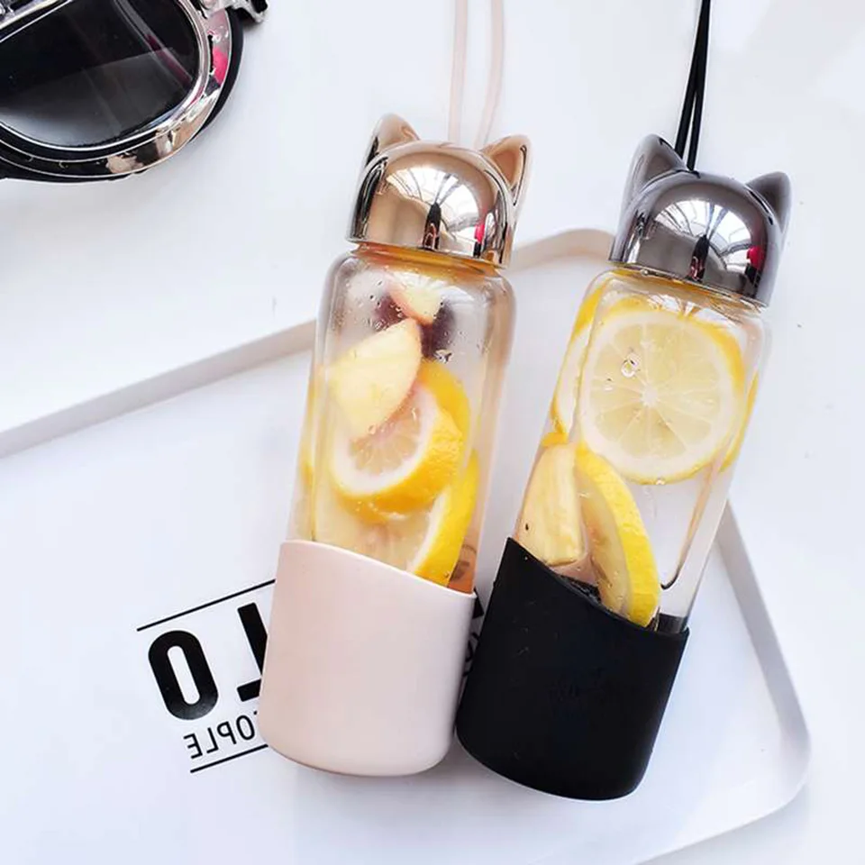 Transhome Cute Fox Glass Water Bottle BPA Free 350ML Transparent For Bicycle Tour Sport Style Non-slip Drinkware | Дом и сад