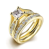 new style fashion gold wedding couple square zircon ring engagement rings set personality simplicity popular delicate