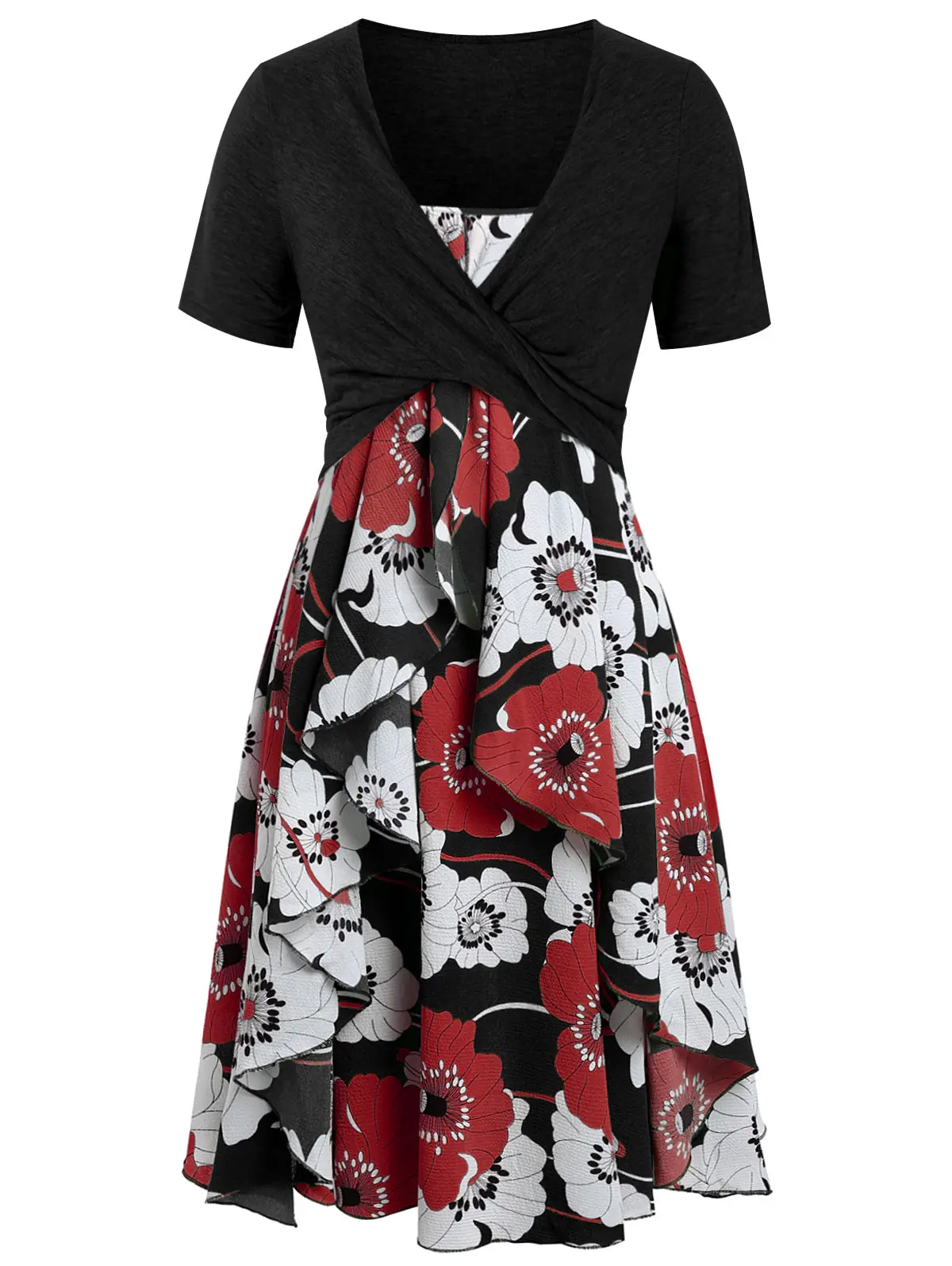 Женское шифоновое платье с цветочным принтом средней длины|Женские платья| |