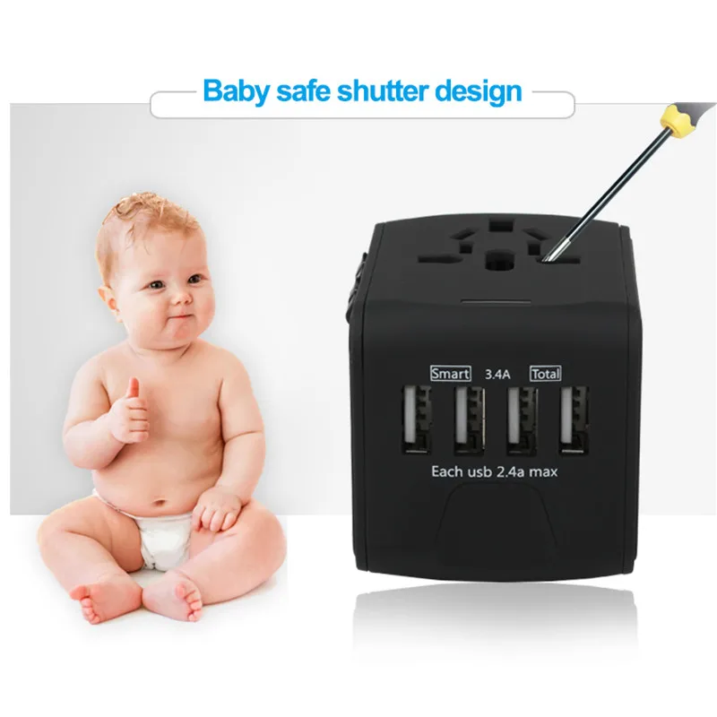 Дорожный адаптер Международный Универсальный питания вилка все в одном с 3.4A 4 USB