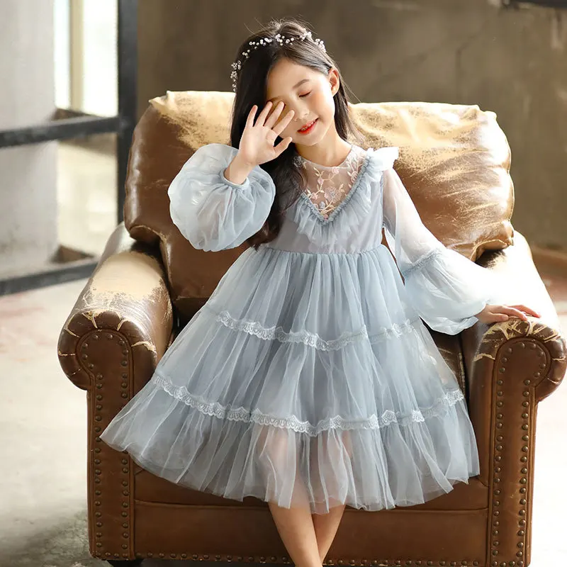 lace tulle vintage gown age for 3 - 12 yrs little girls ruffle christmas dress graduation prom autumn winter long sleeve frocks | Детская