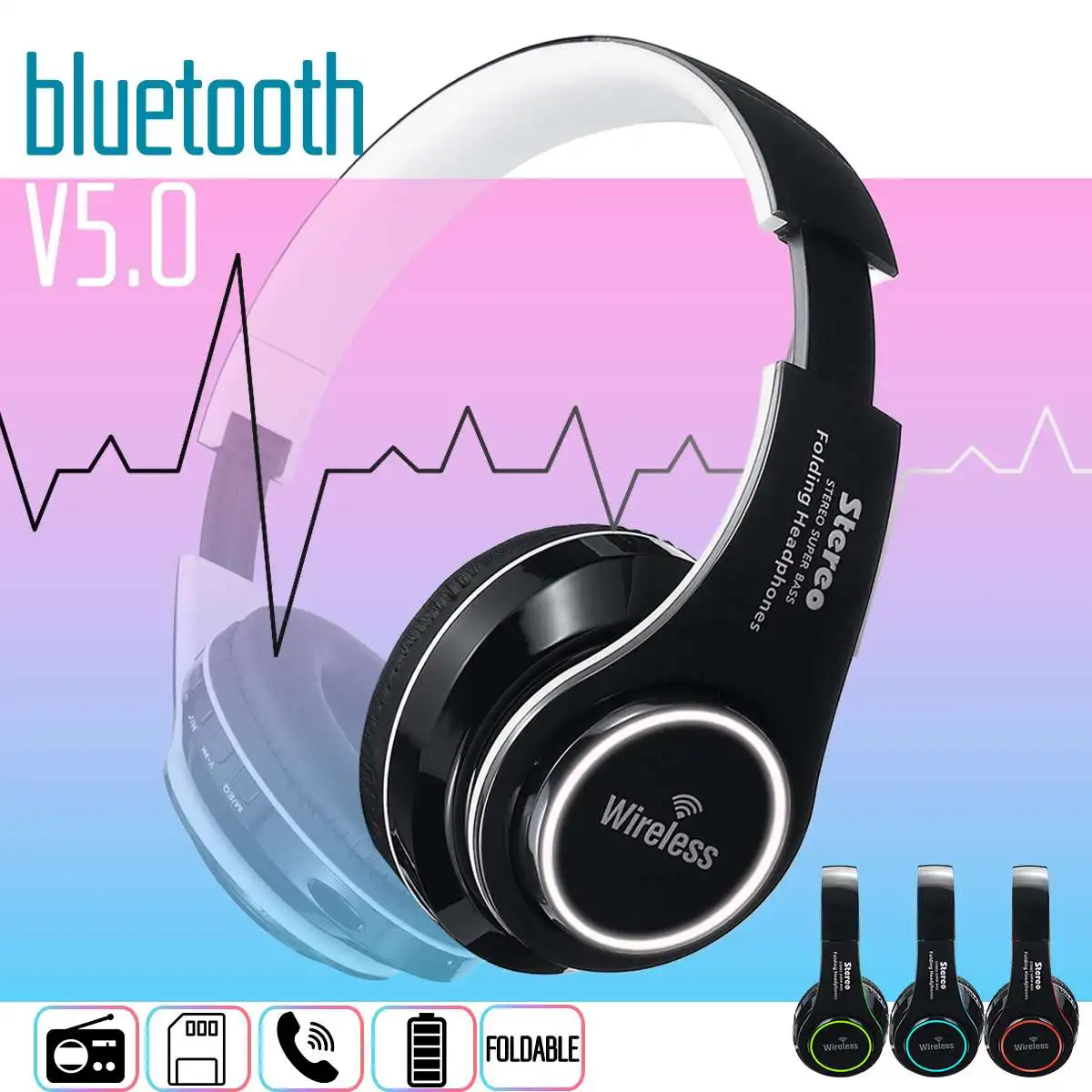 Беспроводной Bluetooth 5 0 складные наушники светодиодный Портативный 400 мА/ч литий