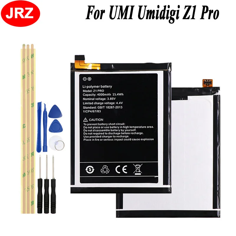 

JRZ For UMI Umidigi Z1 Pro Phone Battery For UMI Umidigi Z1 Pro 4000mAh Hight Capacity 3.85V Replacement Batteries with Tools