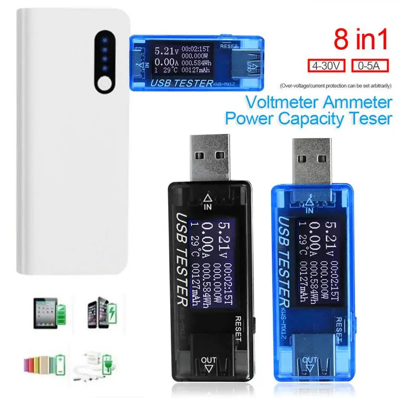 USB тестер 8 в 1 для измерения емкости и напряжения электроэнергии измеритель тока