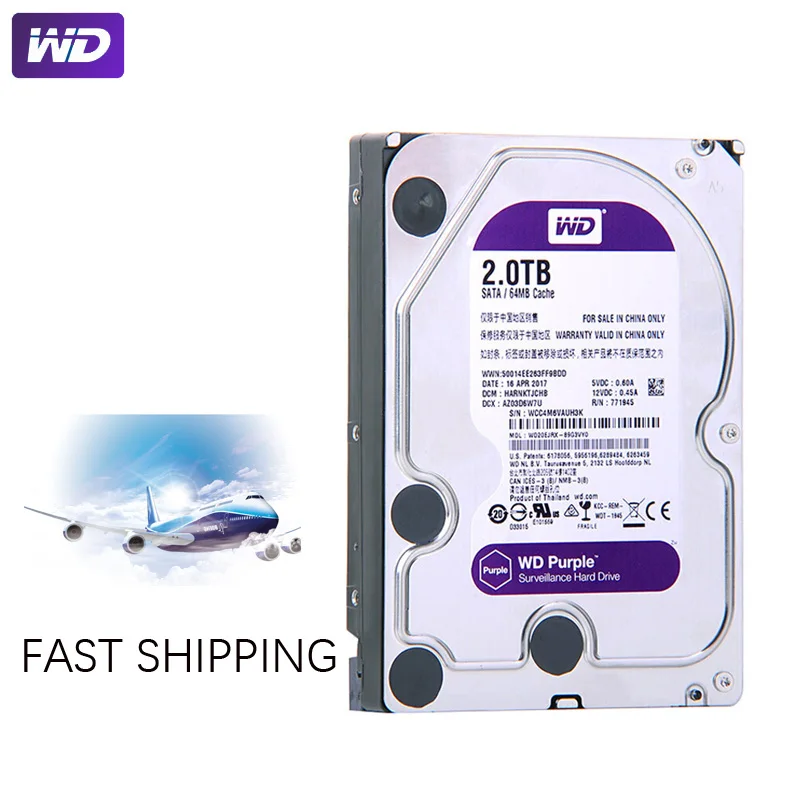 WD фиолетовый наблюдения 2 ТБ жесткого диска SATA III 64M 3 5 &quotHDD HD Жесткий диск для