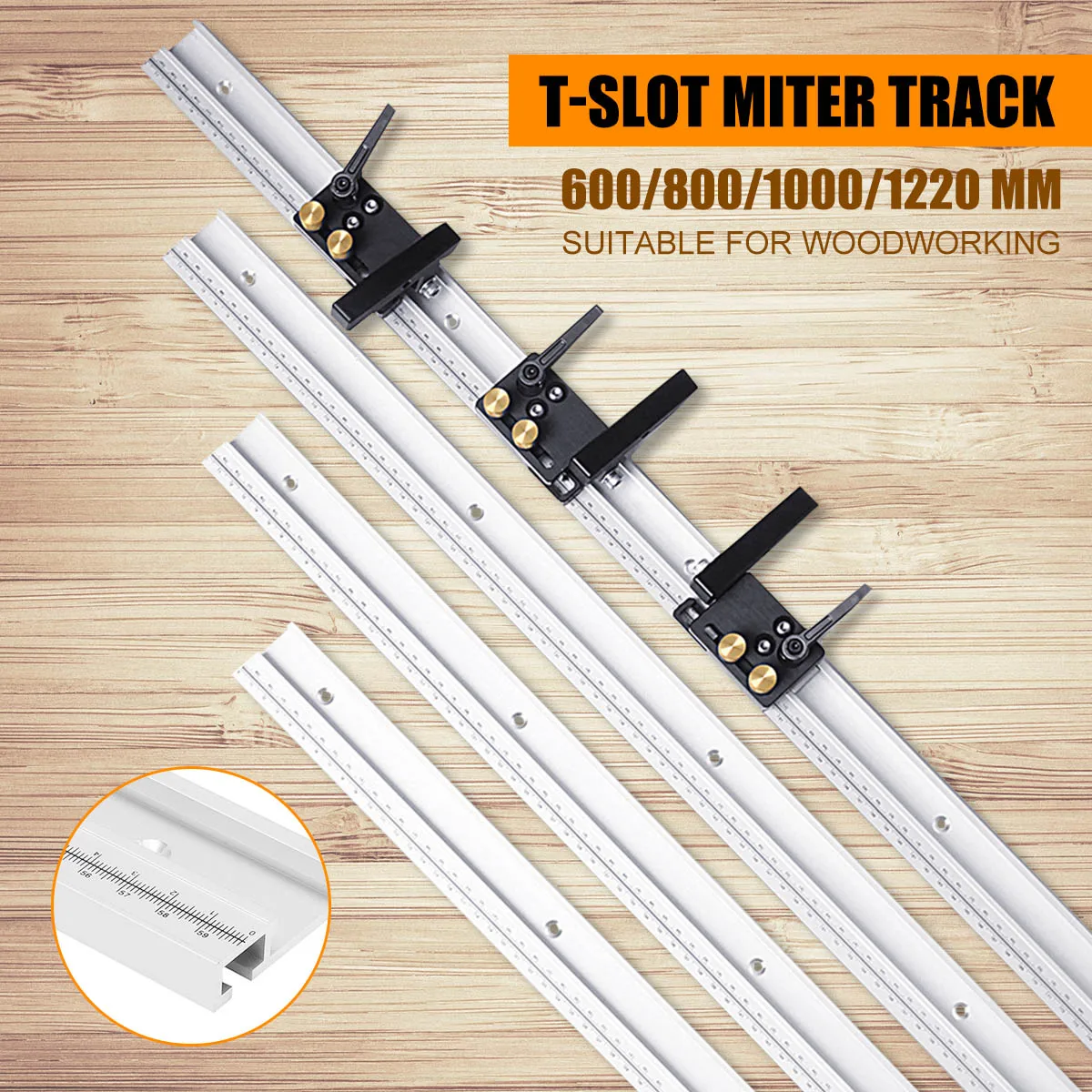 

600/800/1000/1200mm Aluminum Alloy T-Track Woodworking T-slot Miter Track with Scale/Miter Track Stop
