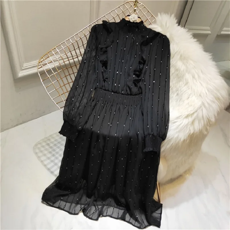 2021 Summer Elegant Ruffles Women Maxi Dress Designer Runway Long Sleeve Elastic Waist Female Party Dresses Clothing | Женская одежда
