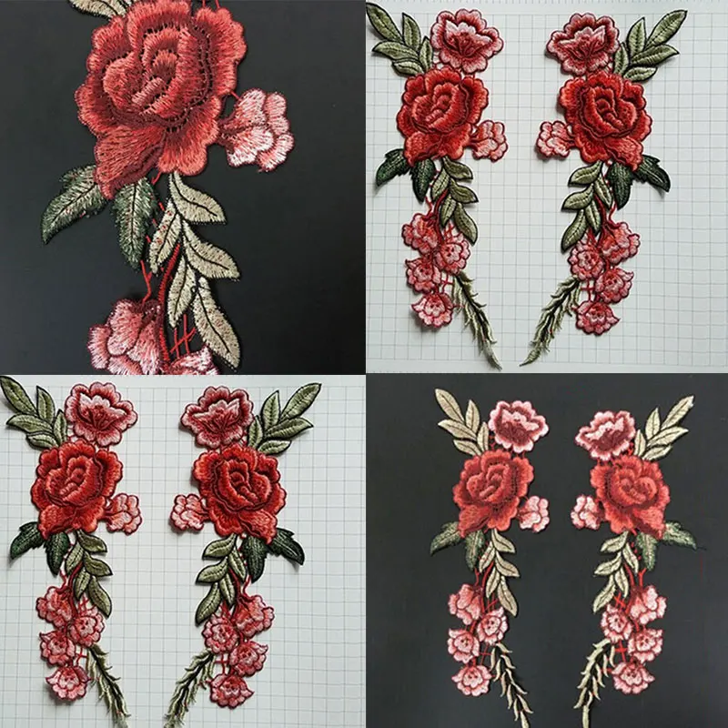 Красивый воротник с цветком красной розы 2 шт. нашивка аппликация значок вышивка