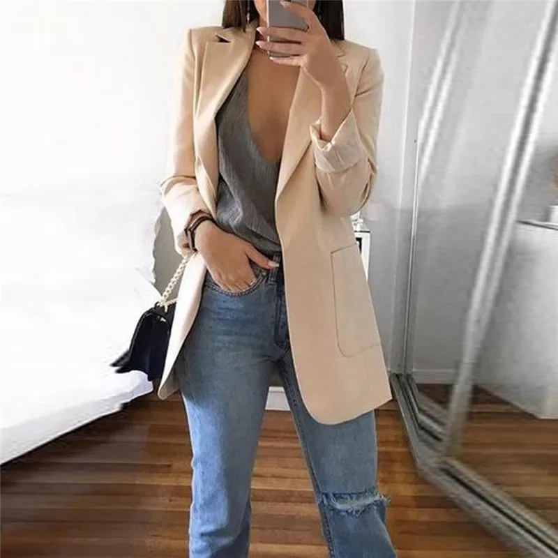 

Elegant Blazer Women Office Lady Casual Vintage Suits & Blazer 2019 Fall Spring Long Sleeve Pocket Business Blazer Suit Outwear