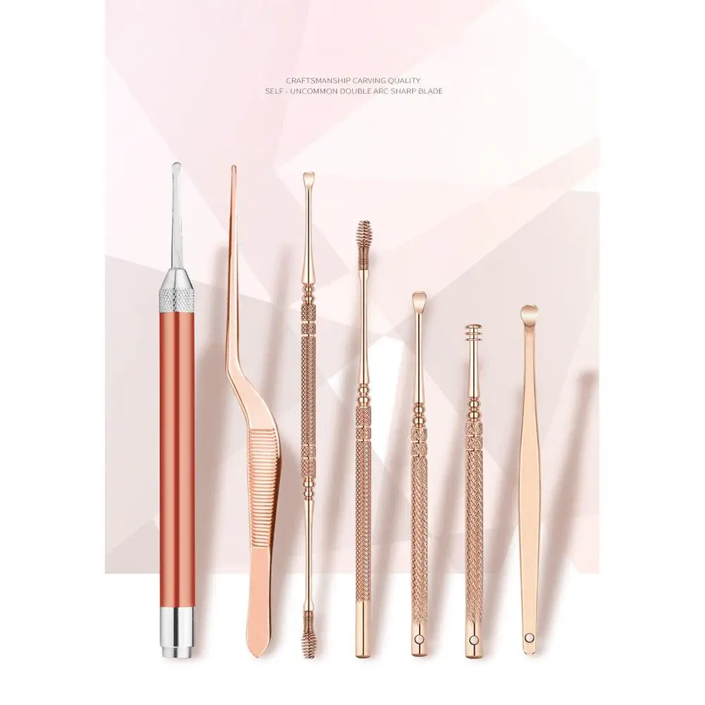 

XY Fancy 7 Pcs/Set Stainless Steel Earpick Ear Wax Removal Tool Set Glowing Ear Spoon Adult Children Safe Ear Wax Cleaning Tools