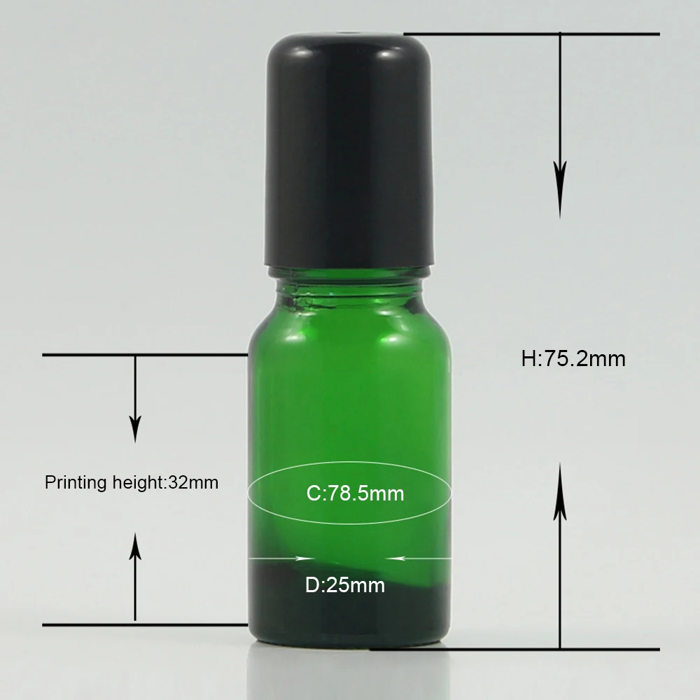 wholesale green round essential oil glass roll on bottle for sale 10ml small portable Aromatherapy Perfumes containers