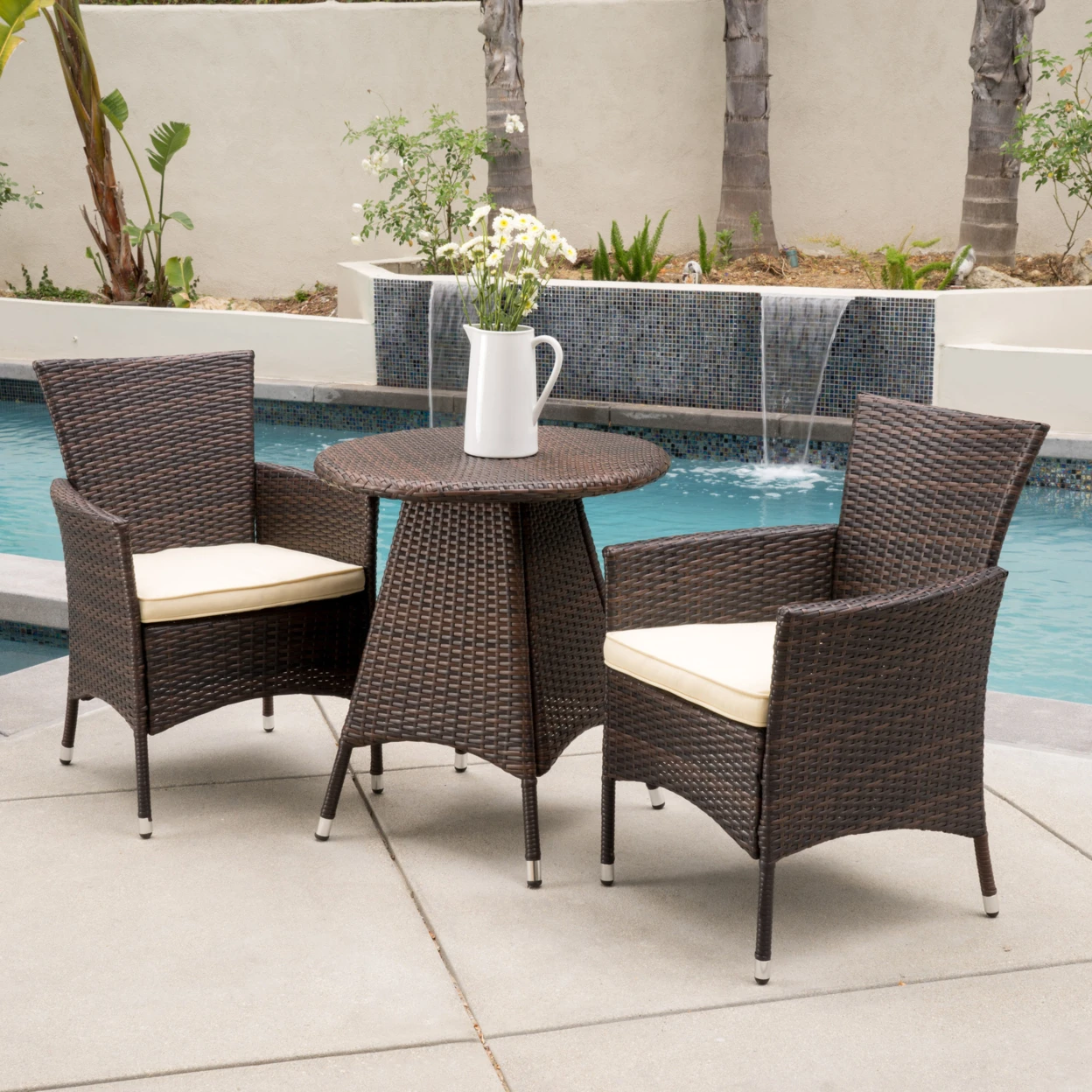 Clementine Outdoor 3pc Multibrown Wicker Bistro Set | Мебель