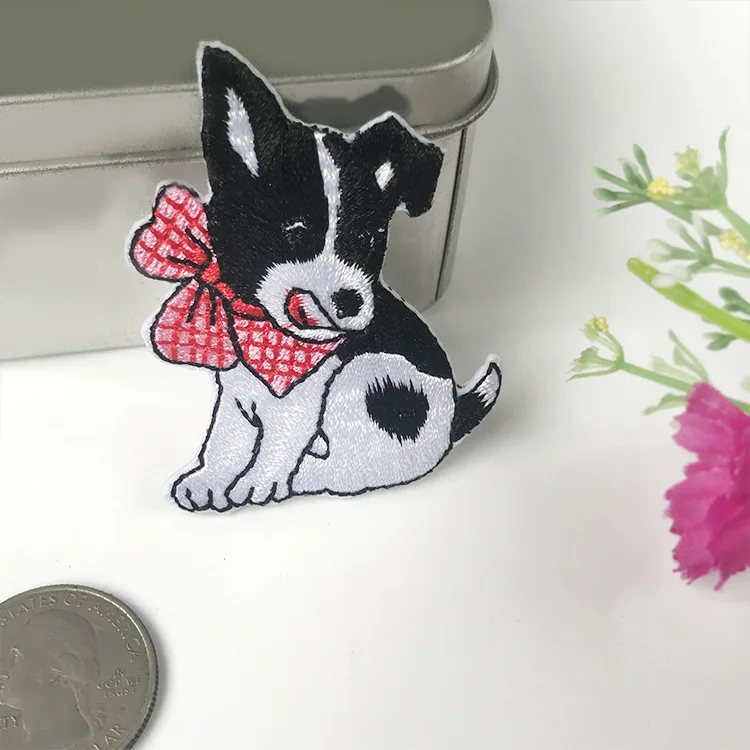 Kawaii Лук нашивки в виде собак Утюг на наклейки для одежды сзади резиновая вышивки