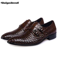 2020 new woven formal dress shoes men genuine leather pointed toe buckle belt oxfords business man high end shoes