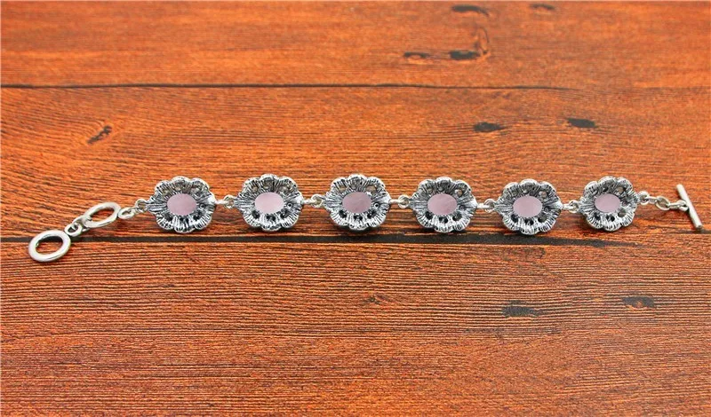 Oval Natural Quartz Stone Crystal Bracelet Vintage Look Antique Silver Plated Fashion Jewelry For Woman TB348 | Украшения и