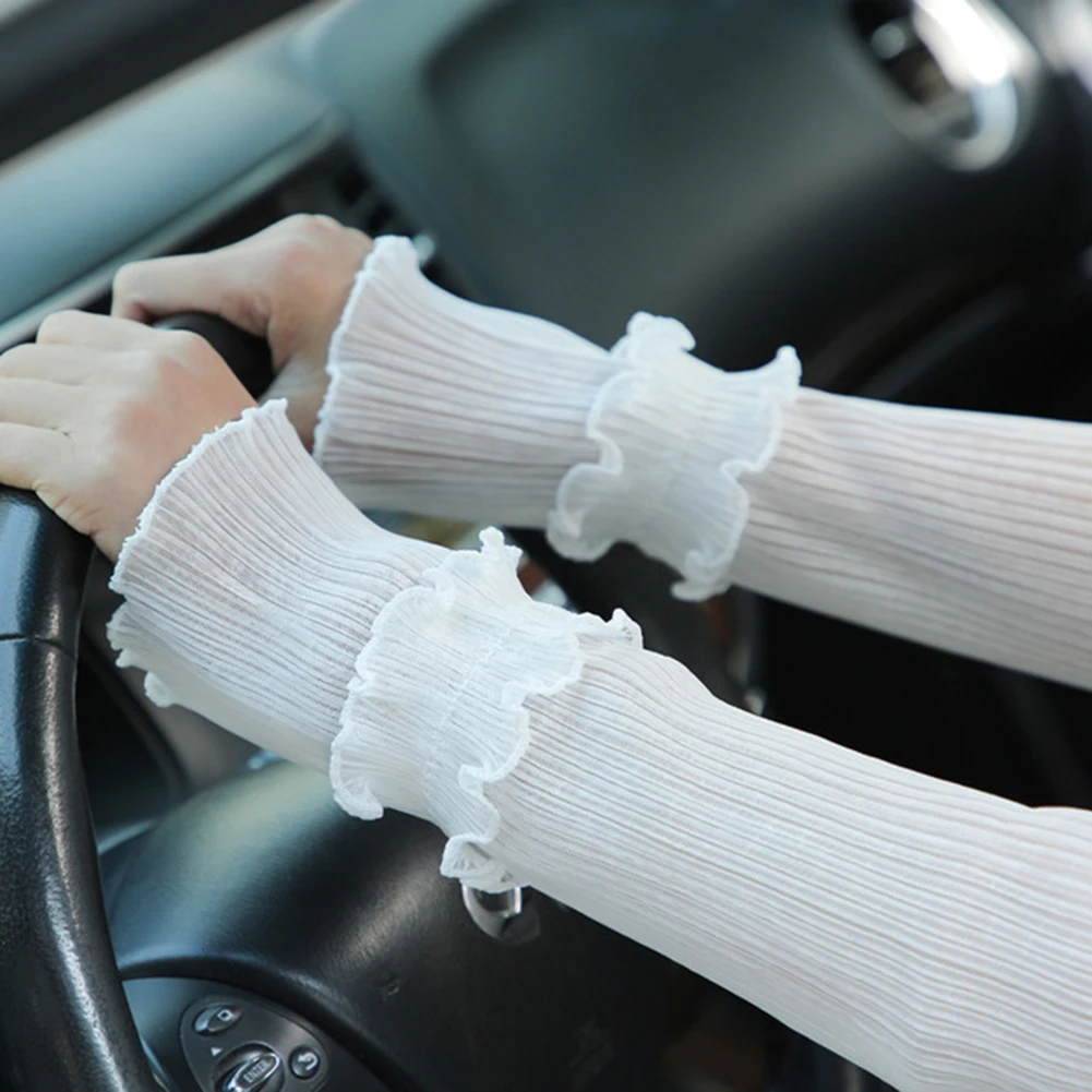 

Summer New Pleated Yarn Long Sleeved Girls Gloves Mesh Star Ice Sleeve Driving Sun Protection Women Long Arm Glove