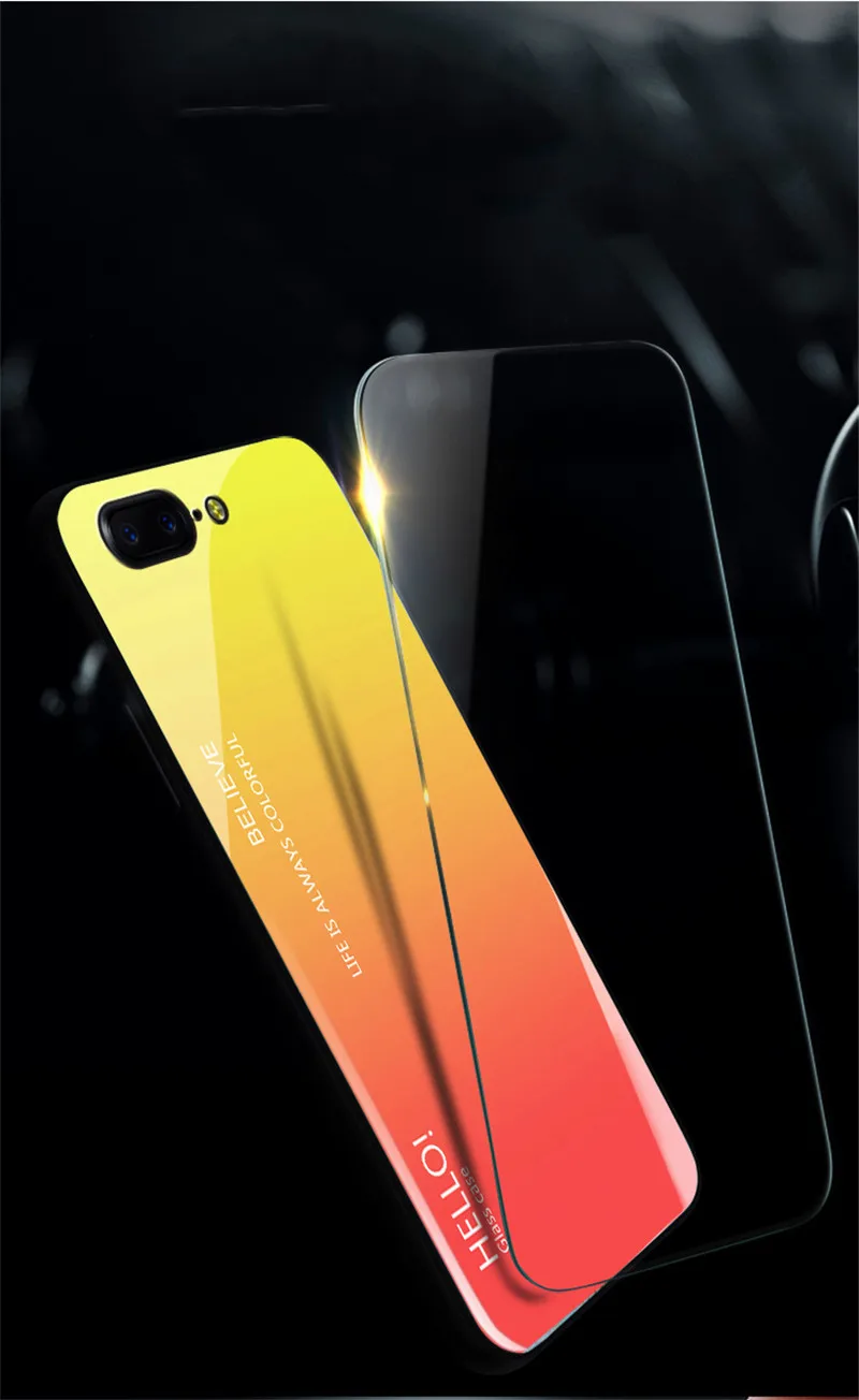 Градиент Аврора One Plus 5T закаленное стекло задняя крышка чехол для Oneplus 5 Oneplus5