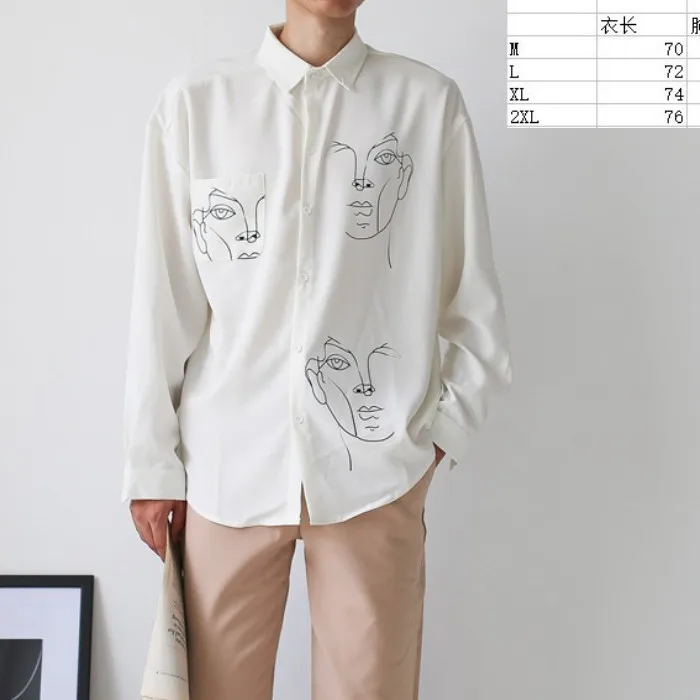 New Fashion Women's Unisex Casual Button Up Long Sleeve Print Blouse Cool Gril Shirt |