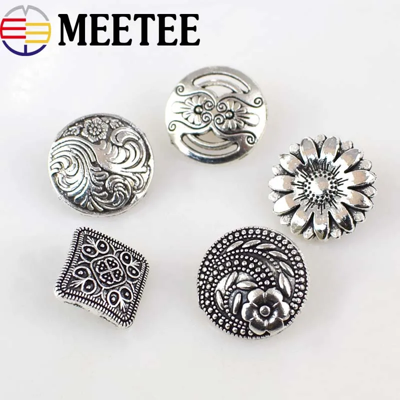 50 шт. Meetee цветок ретро серебряные круглые металлические пуговицы для куртки