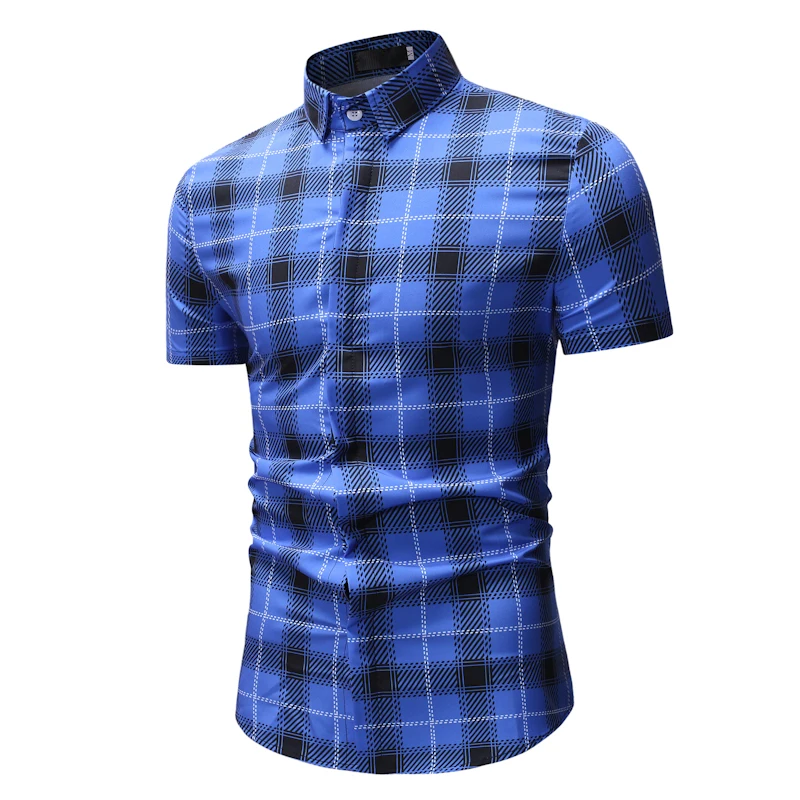 

2019 Fashion Popular Plaid Design Short Shirts For Men Spring Summer Slim Fit Short Sleeve Male Shirt New Arrival YS20
