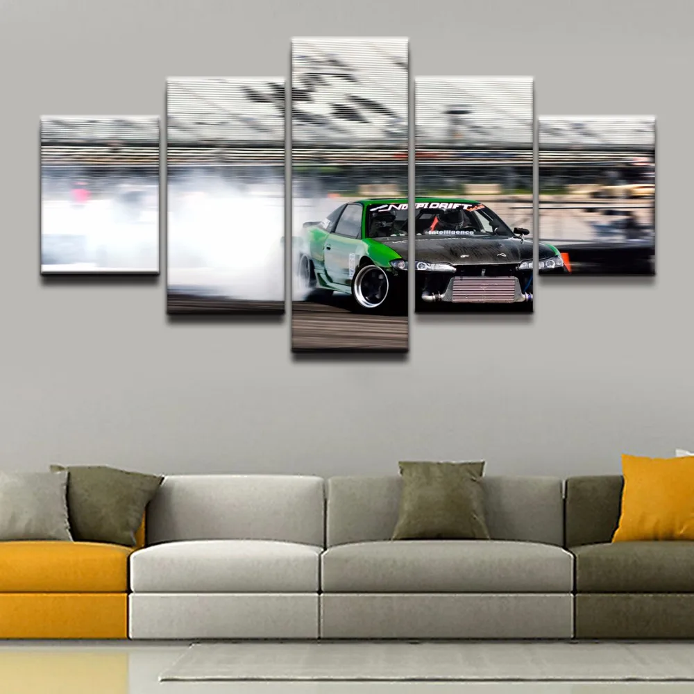 

Painting On Canvas Modern Print Liveing Room Fashion Wall Art 5 Panel Sports Drift Racing Pictures Home Decor Poster Framework