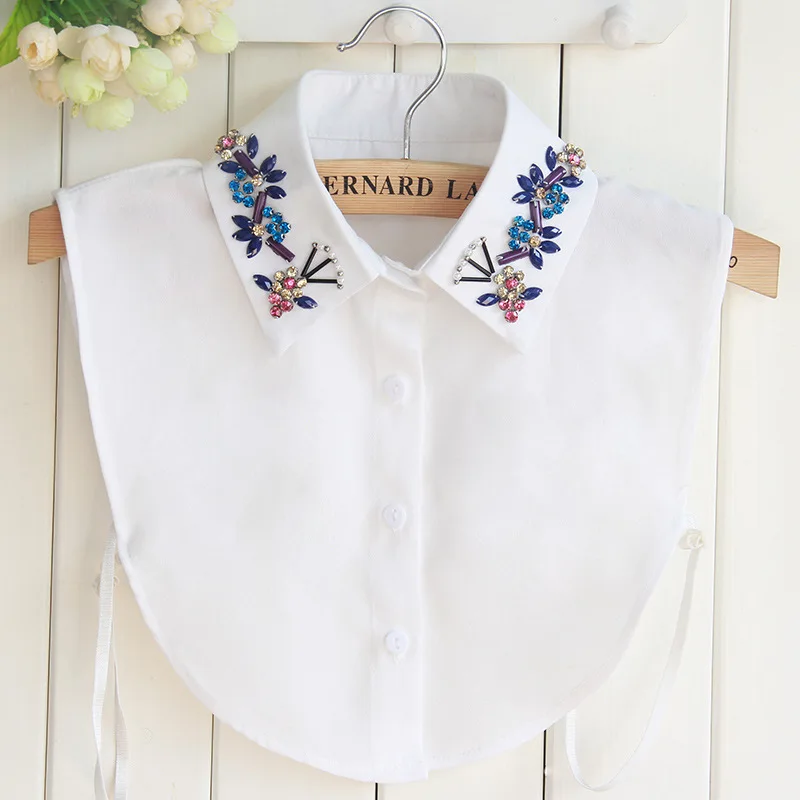 

Excellent Quality Chiffon Dickie Shirt Women Korean Colour Crystal Flowers And Plants Sweater Decoration Fake Collar Wholesale
